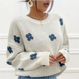 Floral Pattern Drop Shoulder Sweater